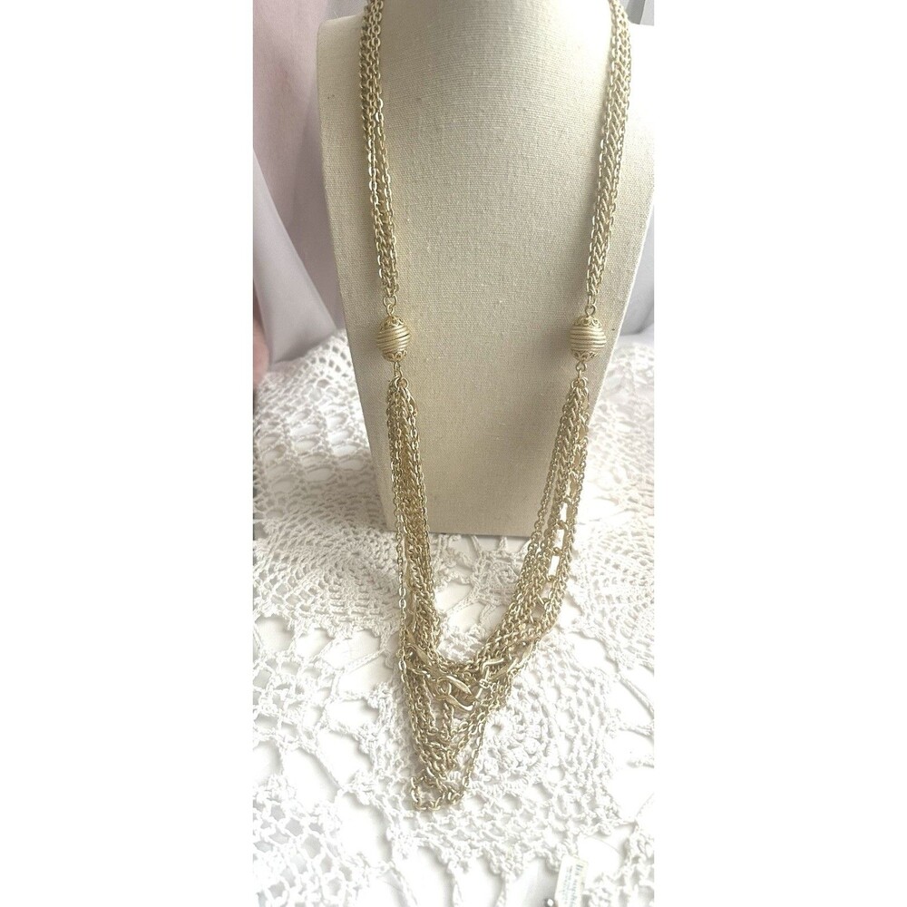 Vintage Gold Tone Multi Strand Layered Chain Statement Necklace 36” Long
